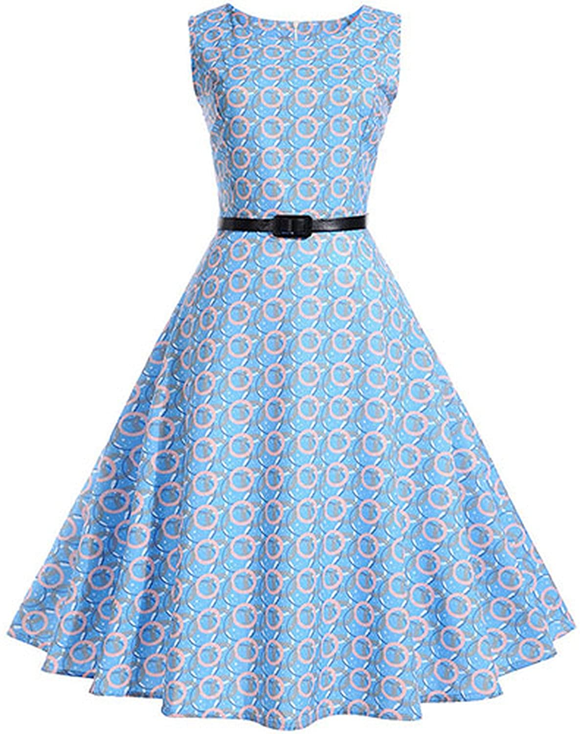 Price:$27.97 Funlife-Shop Sleeveless Tunic Vintage Dress Floral Print Summer Women Elegant Rockabilly Party Belt Office Sundress at Amazon Women’s Clothing store
