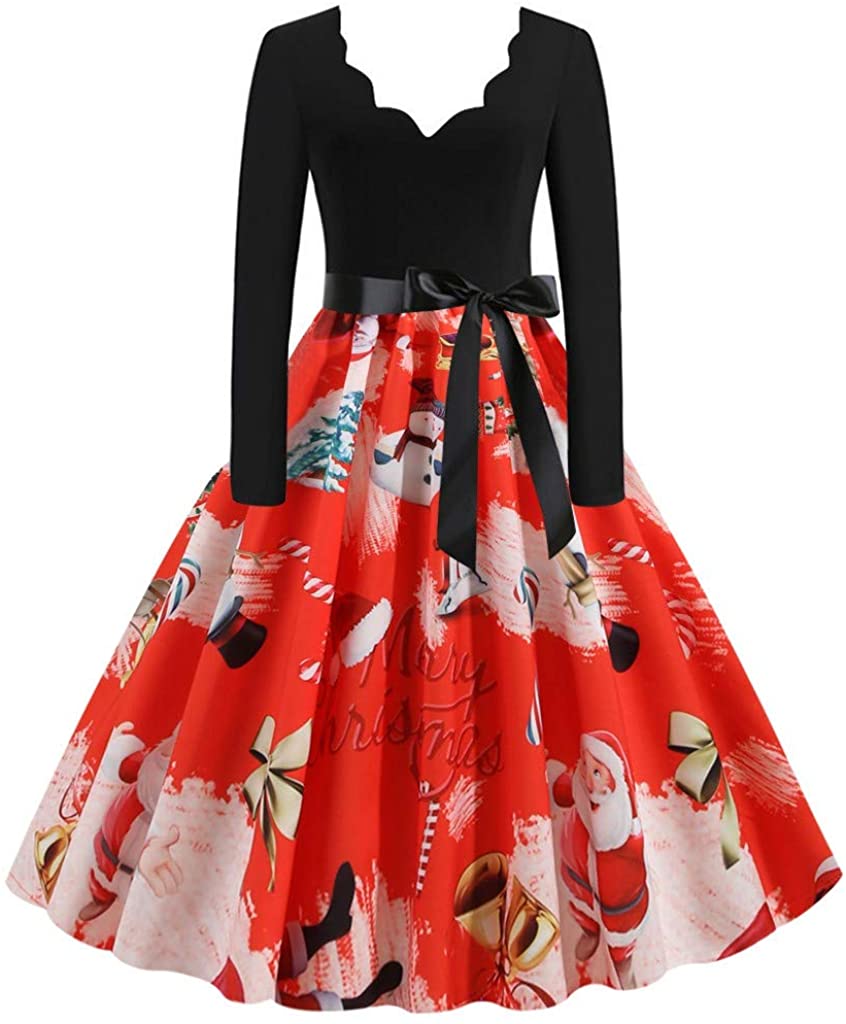 Price:$11.09    AMOUSTORE Women's Long Sleeve 1950s Retro Vintage Christmas Dress Cocktail Swing Dresses  Clothing