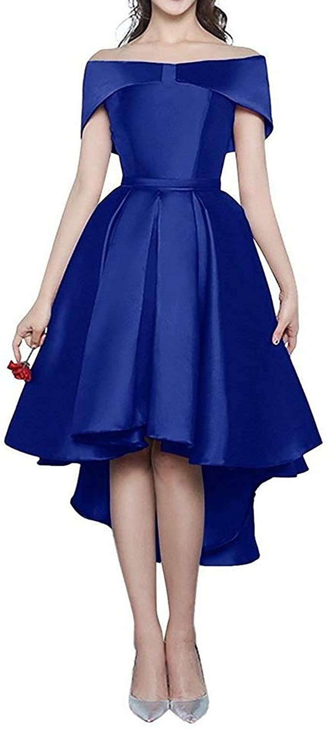 Price:$59.00    Macria Women's Stain High Low Off Shoulder Homecoming Party Prom Dresses  Clothing