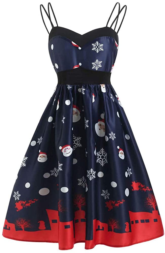 Price:$2.09 Chanyuhui Christmas Dresses Women Sleeveless Sling Vintage Evening Party Dress Swing Camis Dress Knee-Length A-Line Dress at Amazon Women’s Clothing store
