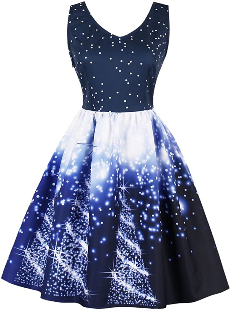 Price:$24.12    Chanyuhui Womens Christmas Party Dress Vintage Xmas Print Swing Dress Sleeveless Cocktail Prom Dresses A-Line Plus Size  Clothing