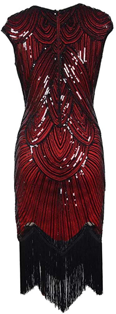 Price:$25.35    Newrys Women's Roaring 1920s Dresses Sequins Tassels Round Neck Sleeveless Banquet Cocktail Party Cocktail Dress  Clothing