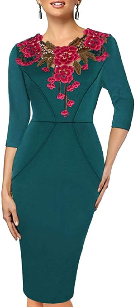 Price:$16.45 AngelSpace Women Baggy 3/4 Lace Floral Formal Sleeve Knee Length Pencil Dress at Amazon Women’s Clothing store