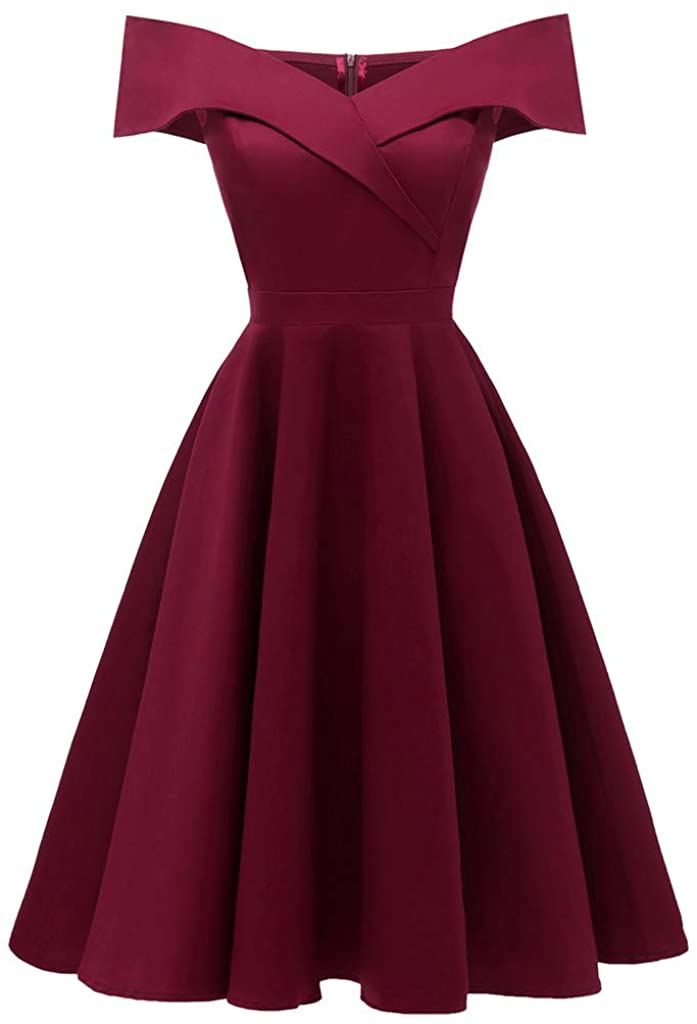 Price:$18.99 Chanyuhui Women's Off Shoulder High Low A Line Wedding Guest Party Cocktail Dress Formal Prom Evening Bridesmaid Dresses at Amazon Women’s Clothing store