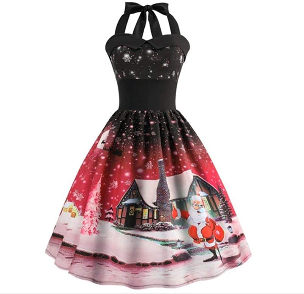 Price:$8.44    Women Vintage 1950s Halter Cocktail Party Swing Dress with Sash  Clothing