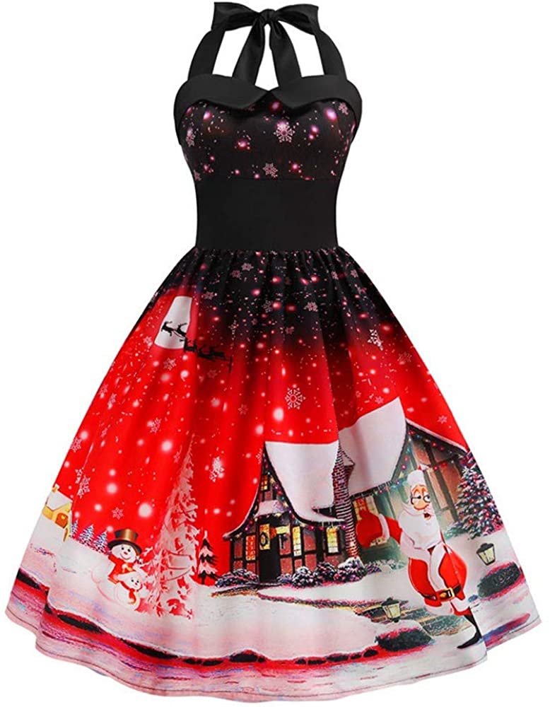 Price:$8.44    Women's Vintage Polka Dot Halter Dress 1950s Floral Sping Retro Rockabilly Cocktail Swing Tea Dresses  Clothing