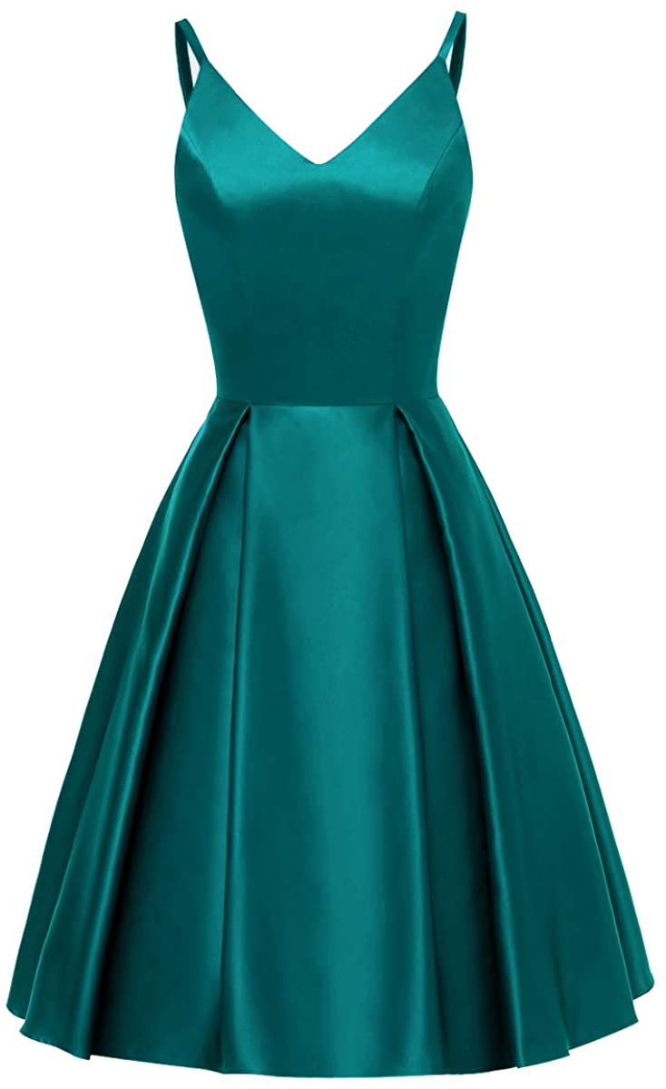 Price:$0.00    HDSLP Mini V-Neck Homecoming Dresses Satin Short Prom Party Gown with Pockets Ink Blue-b 4  Clothing