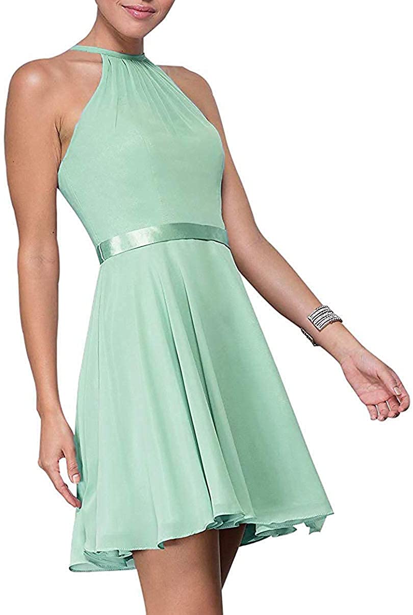 Price:$0.00    Varidress A-Line Halter Sleeveless Chiffon Short Homecoming Dress Prom Evening Gowns  Clothing