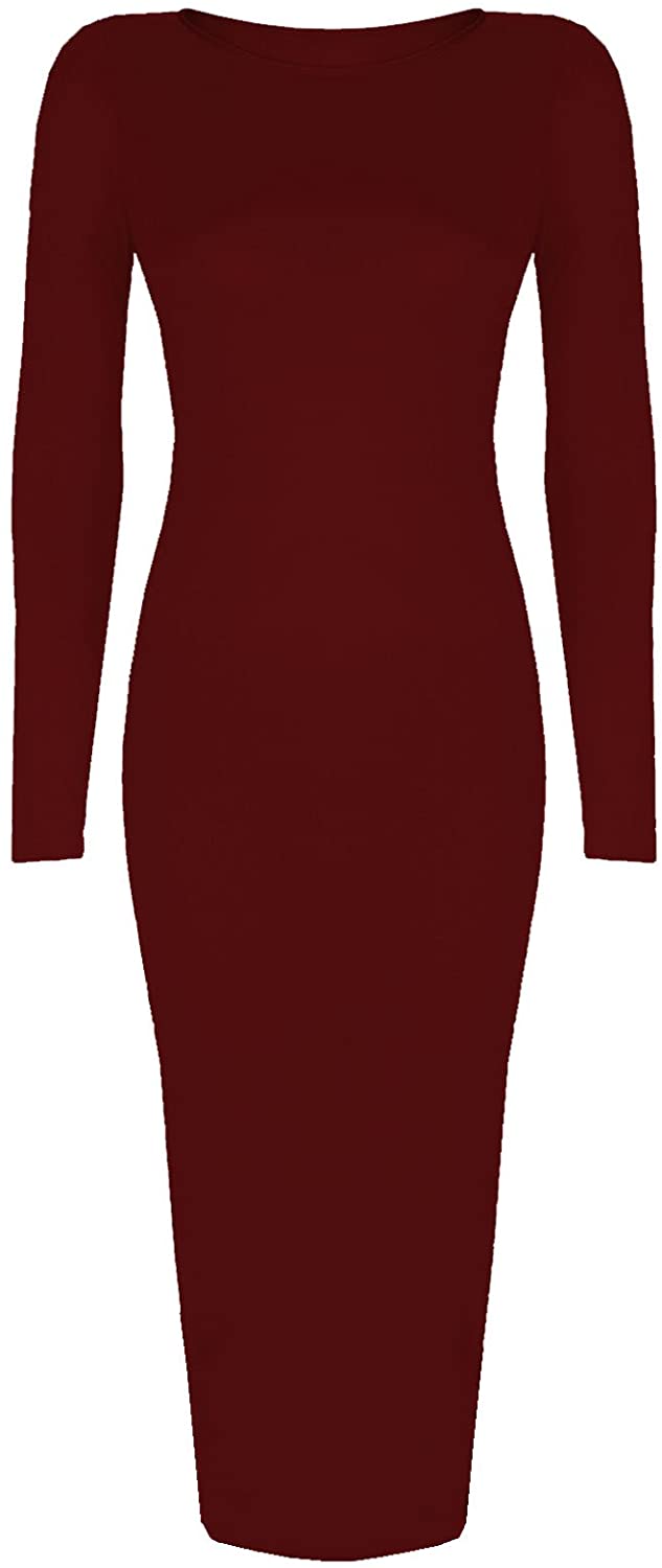 Price:$5.99 Baleza Women's Inspired Long Sleeve Bodycon Midi Calf Length Dress XXL/XXXL 24-26 Wine at Amazon Women’s Clothing store