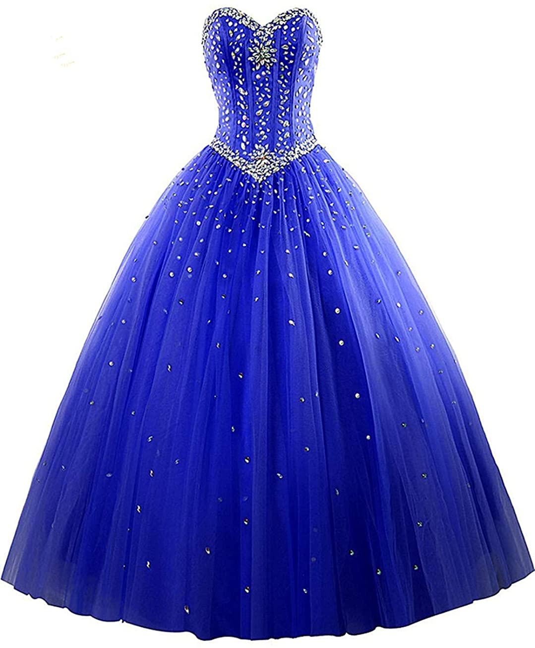 Price:$139.00    Women's Sweetheart Ball Gowns Quinceanera Dresses Crystal Beaded Long Tulle Party Prom Dresses 2019 Plus Size  Clothing