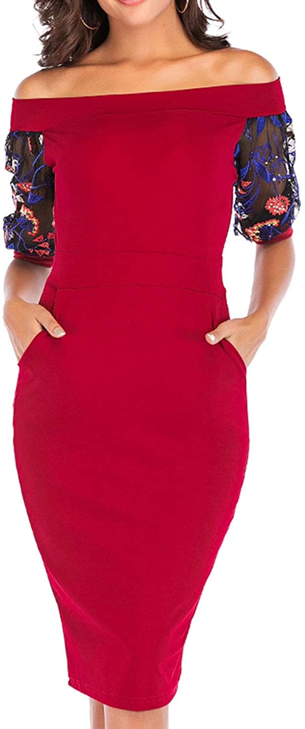 Price:$19.99 Zshujun Women's Retro Bodycon Slash Neck Formal Office Work Casual Party Pencil Dress A2397 at Amazon Women’s Clothing store
