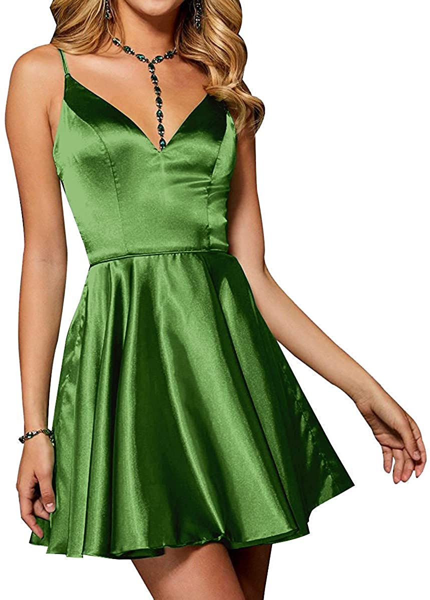 Price:$40.90    ZLQQ Satin Short V Neck Backless Homecoming Cocktail Dresses Prom Gowns with Pockets  Clothing