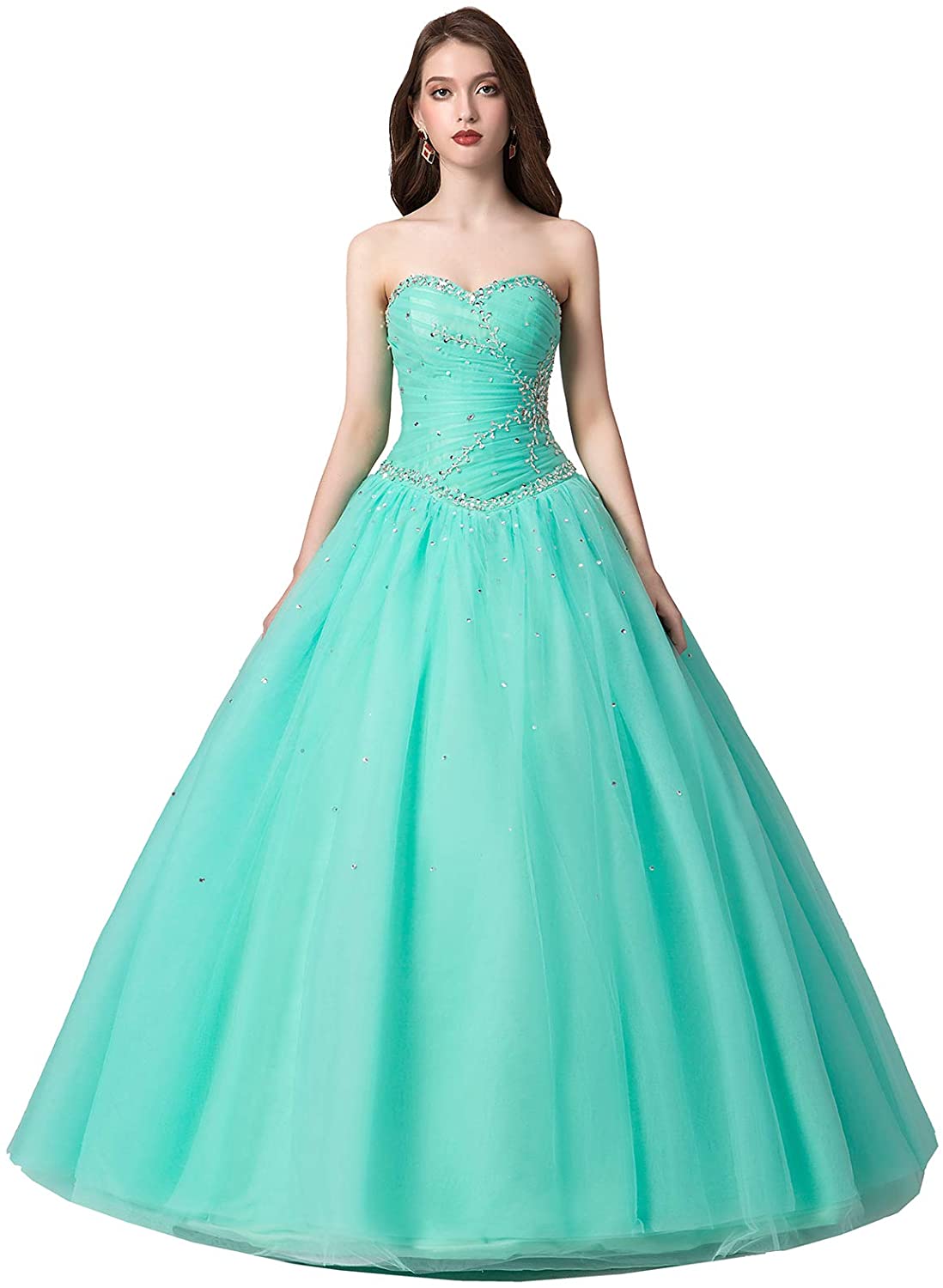 Price:$68.45 Engerla Women's Sweetheart Beading Bodice A-line Sweep Train Quinceanera Dress at Amazon Women’s Clothing store