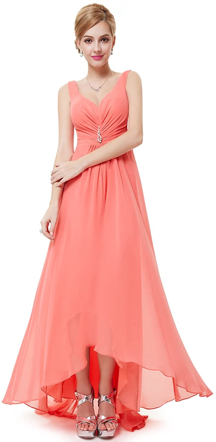 Price:$49.99    Ever-Pretty Double V-Neck Rhinestones Ruched Bust Hi-Lo Evening Party Dress 09983  Clothing