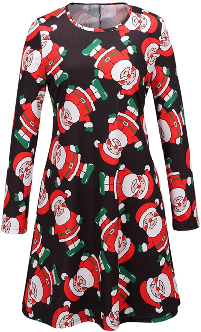 Price:$7.99 LaSuiveur Women's Christmas Santa Claus Print Pullover Flared A Line Dress at Amazon Women’s Clothing store