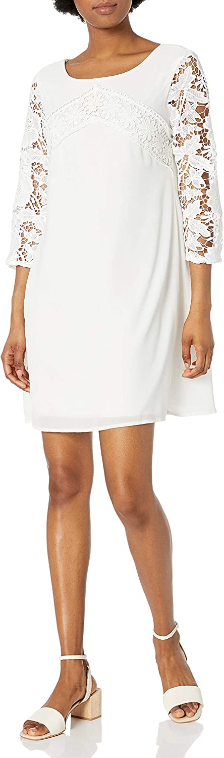 Price:$37.17    My Michelle Juniors' 3/4 Sleeve Dress with Full Lace Sleeves and Trim At Chest  Clothing