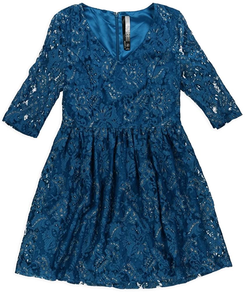 Price:$28.61 kensie 3/4 Sleeve V-Neck Metallic Lace A Line Dress at Amazon Women’s Clothing store