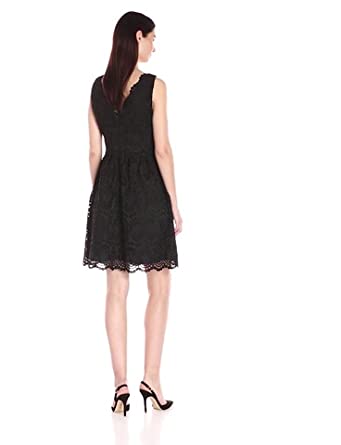 Price:$179.43    Adrianna Papell Women's V-Neck Sleeveless Fit-and-Flare Lace Dress  Clothing
