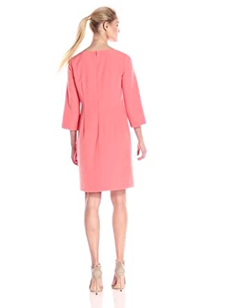 Price:$108.50    Adrianna Papell Women's Three Quarter Sleeve Crepe Shift Dress, Melon, 4  Clothing