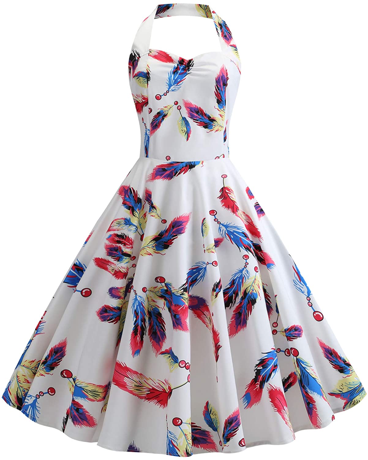 Price:$25.99 Women's Vintage 1950s Halter Neck Dress Printed Flared Swing Cocktail Dresses at Amazon Women’s Clothing store