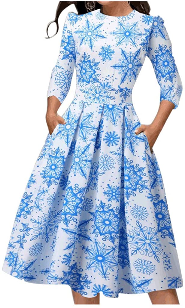Price:$7.98 Feternal Women's A-Line Vintage Retro Floral Christmas Prom Swing Party Dress at Amazon Women’s Clothing store