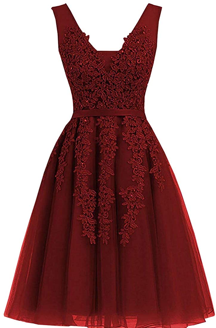 Price:$69.99    Annadress Women's Sleeveless Homecoming Dresses Short Net Bridesmaid Dresses Appliques Evening Cocktail Gowns Dark Burgundy 2  Clothing