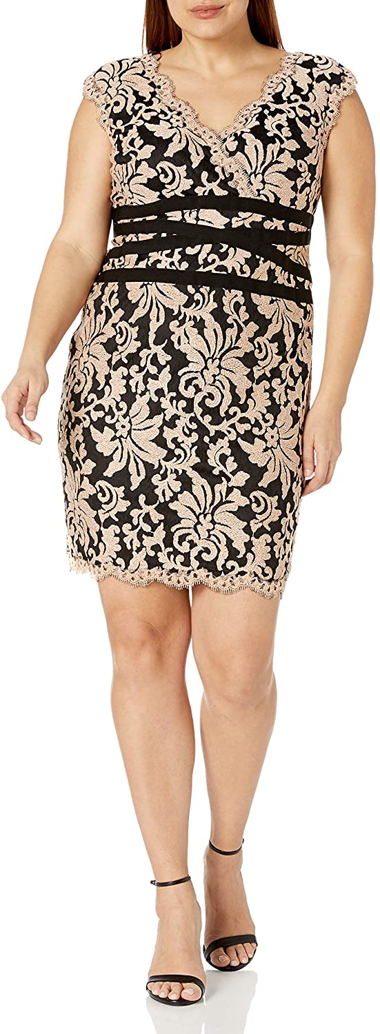 Price:$249.74    Tadashi Shoji Women's Plus-Size V-Neck Embroidered Lace Dress  Clothing