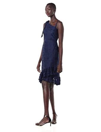 Price:$50.60 Calvin Klein Women's Mock One Shoulder Lace Dress with Flounce at Amazon Women’s Clothing store