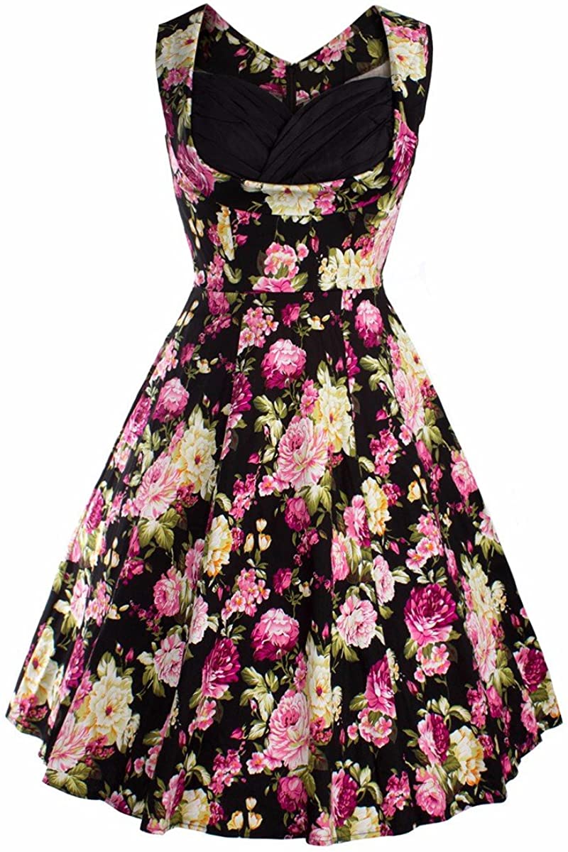 Price:$16.99    Samtree Women's Vintage 1950s Audrey Hepburn V Neck Floral Party Cocktail Swing Dress  Clothing
