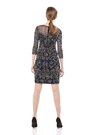 Price:$142.89    Pisarro Nights Women's Illusion Neck Short Dress with Beaded Motif  Clothing