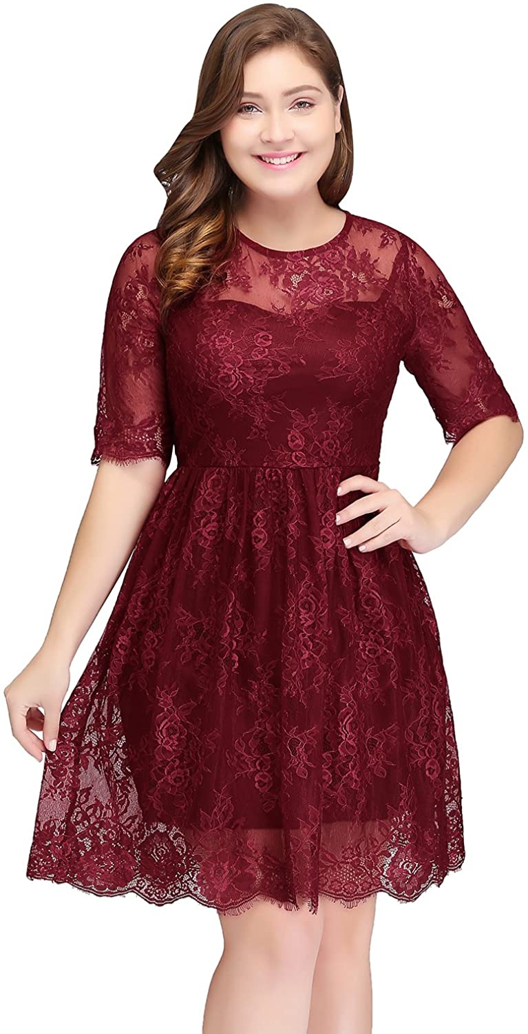 Price:$23.99 Women Plus Size Short Lace Dress Half Sleeve Bridesmaid Gown at Amazon Women’s Clothing store
