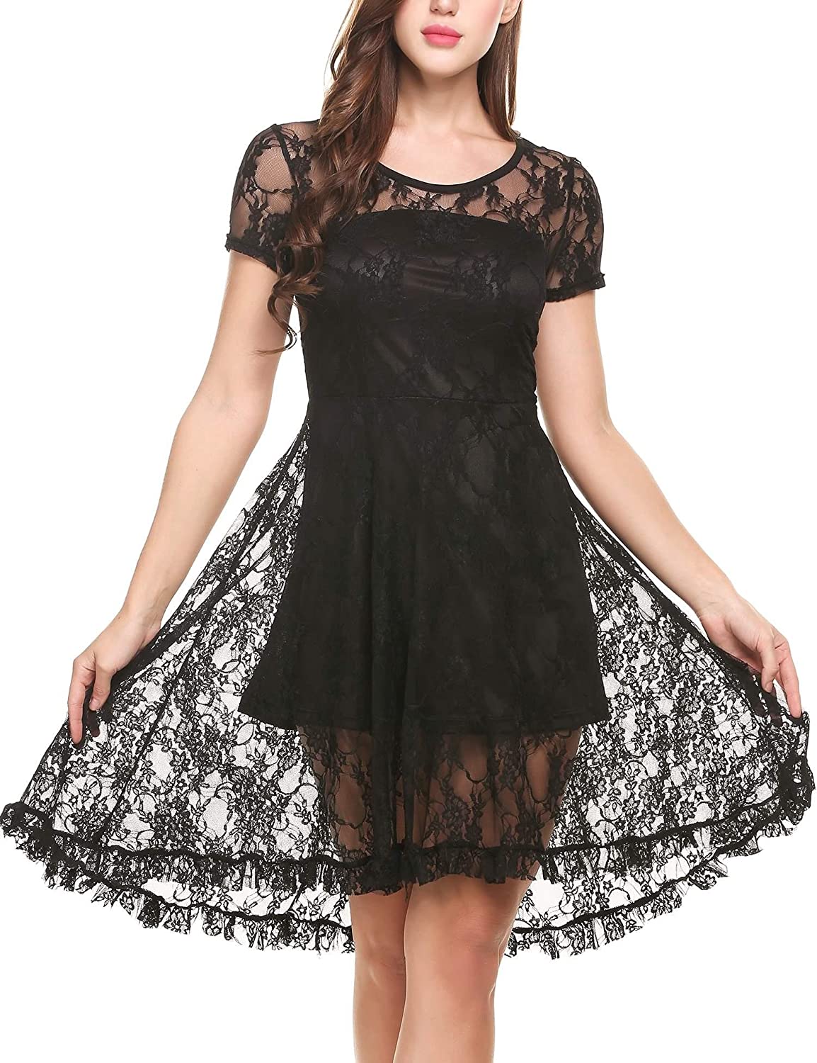 Price:$33.30    ELESOL Women's Vintage Floral Lace Dress Retro Rockabilly A Line Swing Cocktail Party Dress  Clothing