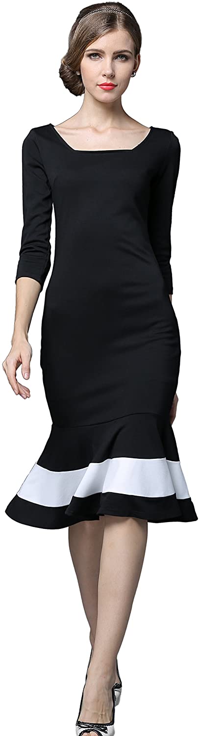 Price:$9.99 Yacun Women's Mermaid 3/4 Sleeve Bodycon Cocktail Dress Vintage Midi Sheath Work Dresses at Amazon Women’s Clothing store