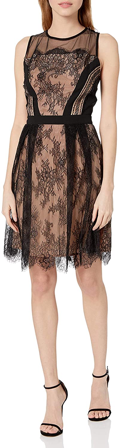 Price:$51.09    XOXO Women's Delicate Floral Scallop Lace Skater Dress  Clothing