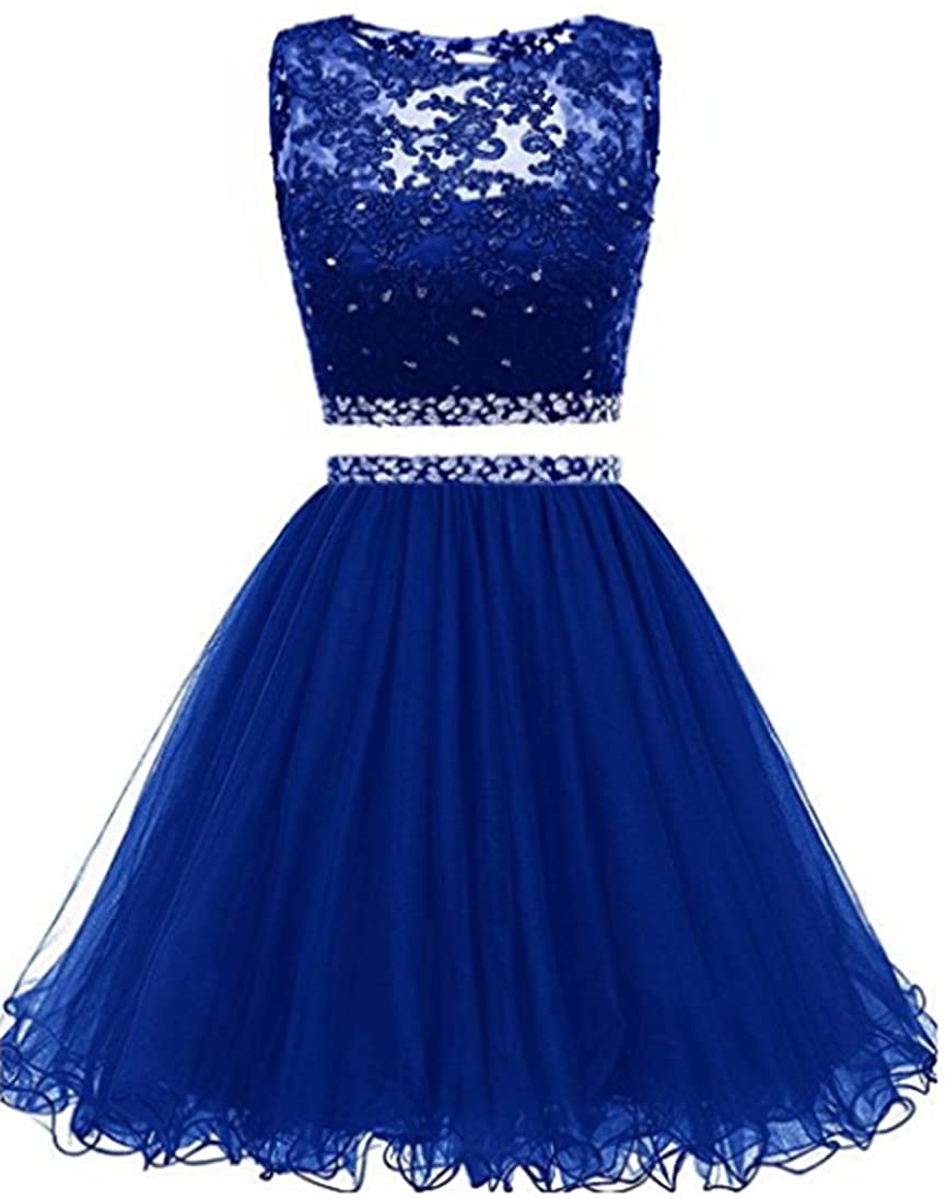Price:$59.00 FWVR Women's Lace 2 Piece Prom Dresses Short for Juniors Beaded Homecoming Party Gowns 2020 at Amazon Women’s Clothing store