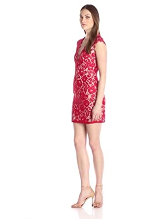 Price:$85.23    Aidan by Aidan Mattox Women's Cap Sleeve Stretch Lace with Deep V Neckline  Clothing