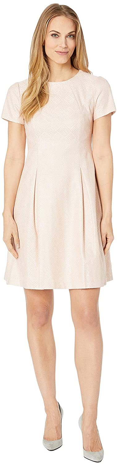 Price:$47.99    Vince Camuto Womens Bonded Lace Short Sleeve Fit and Flare Dress with Pleats  Clothing