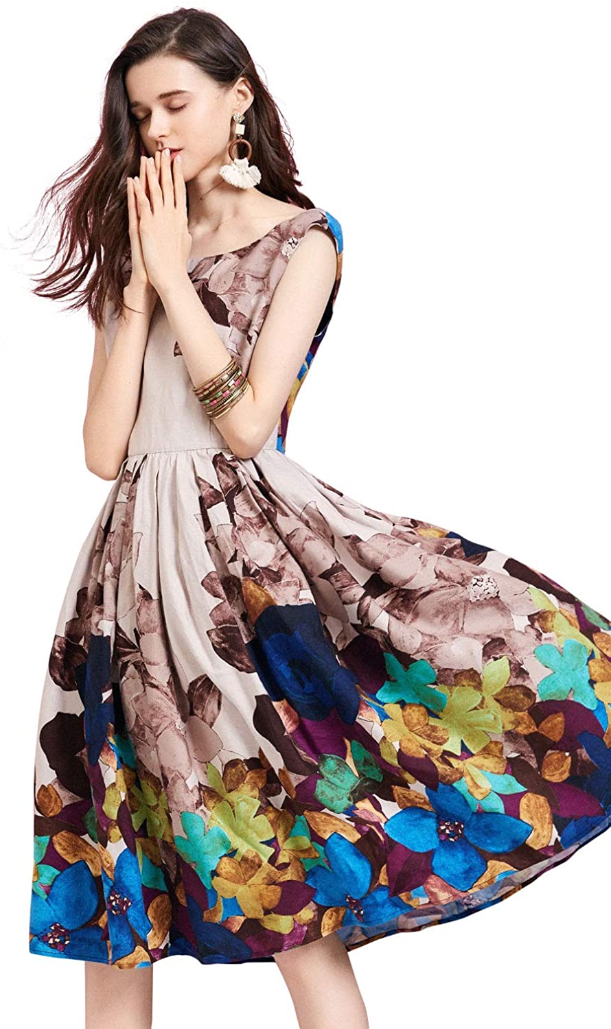Price:$39.98 Artka Women's Floral Vintage 1950s Swing Dresses with Cap Sleeves at Amazon Women’s Clothing store