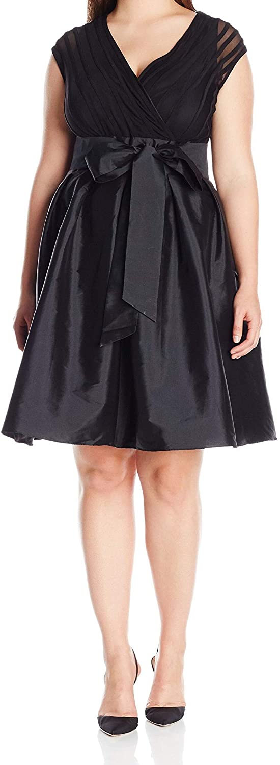 Price:$175.56    Adrianna Papell Women's Size Tafetta Fit and Flare with Sash Plus, Black, 16W  Clothing
