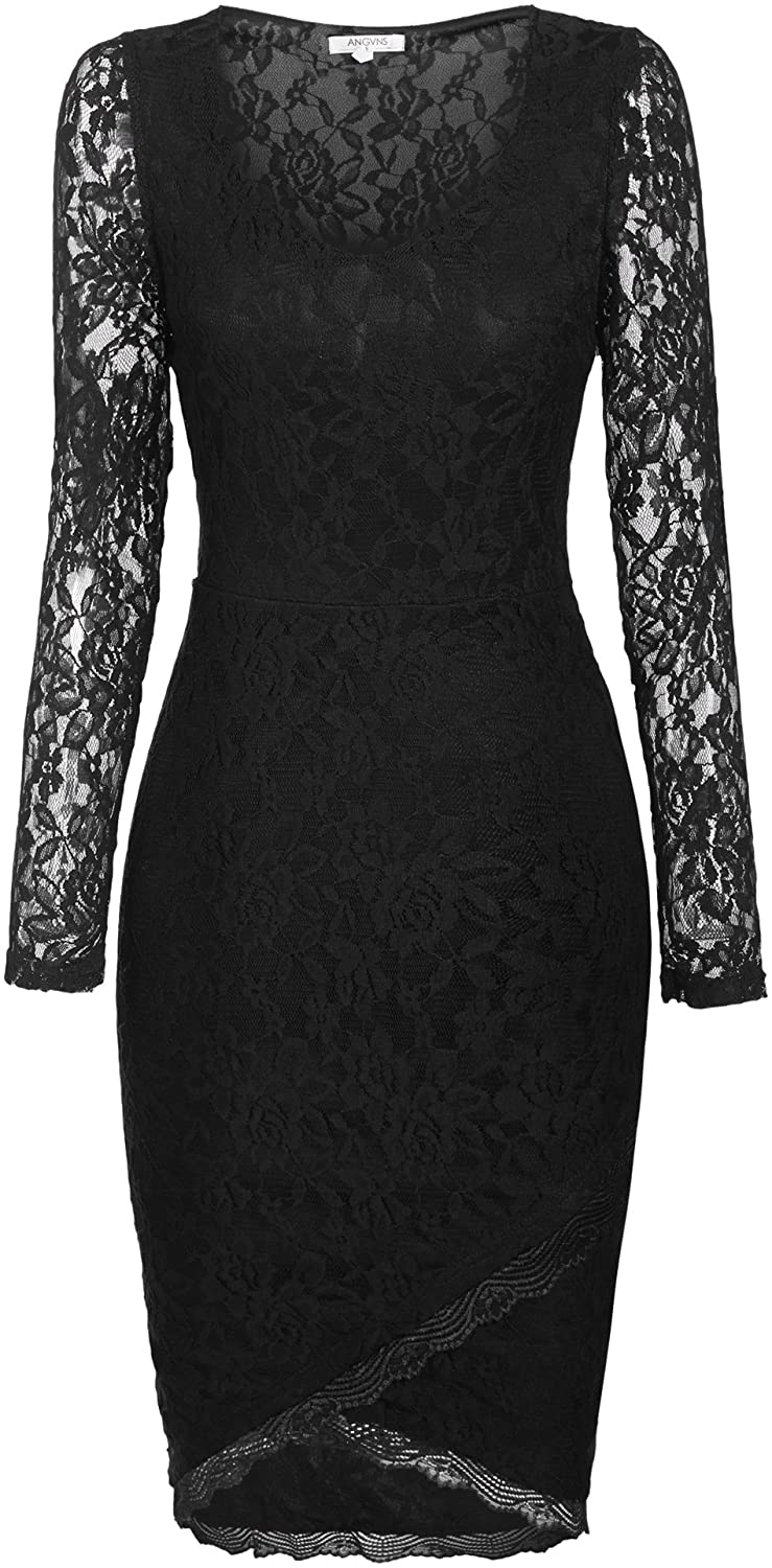 Price:$33.98    ANGVNS Cocktail Dress | Women's Long Sleeve Lace Dresses for Special Occasions, Black (Small)  Clothing
