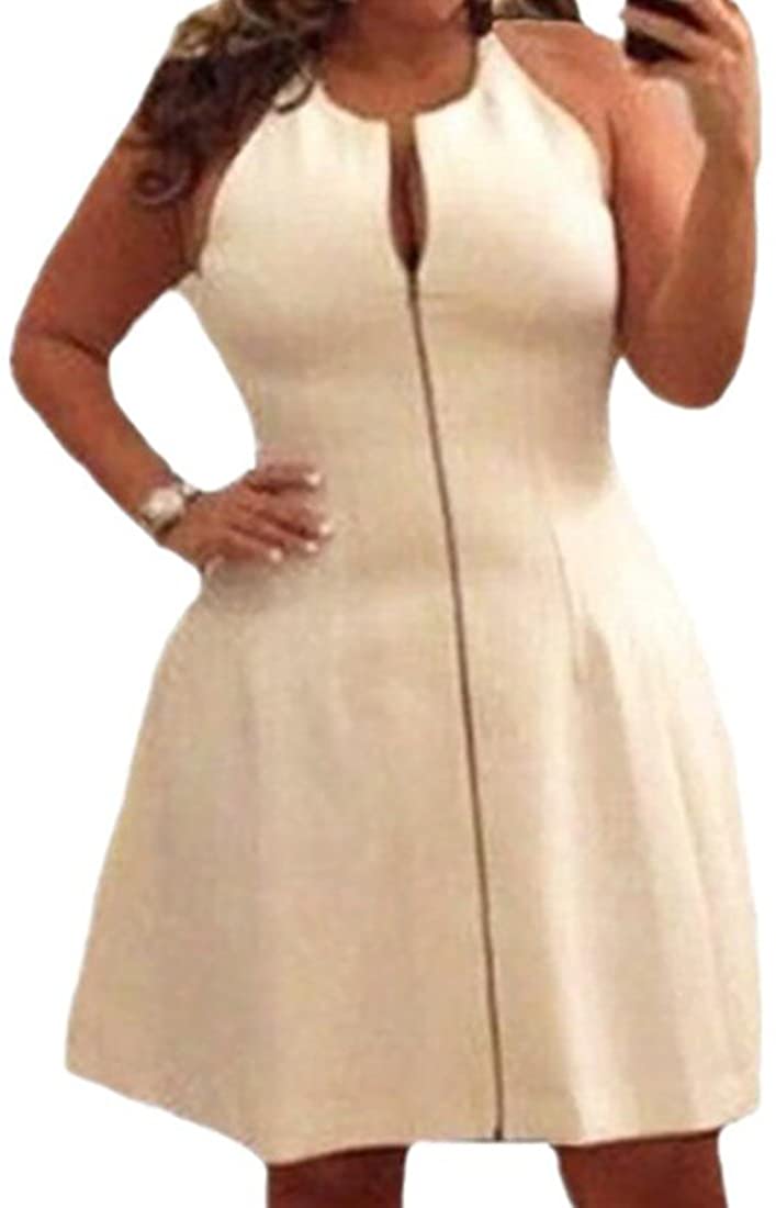 Price:$3.71 Bravepe Womens Sleeveless Solid Color Big Hem Zip Trim Sexy Midi Dress at Amazon Women’s Clothing store