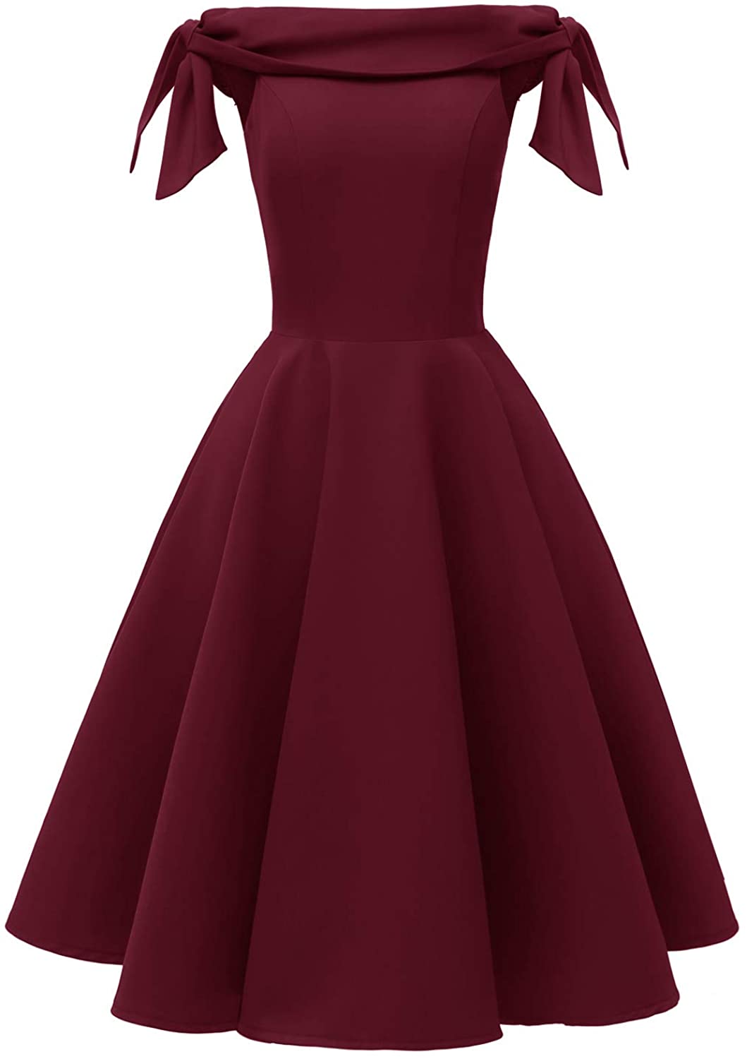 Price:$28.72 Women's Off The Shoulder Vintage 1950s Bowknot Sleeve Cocktail Party Swing Dress Retro Rockabilly Evening Wedding Prom Dress at Amazon Women’s Clothing store