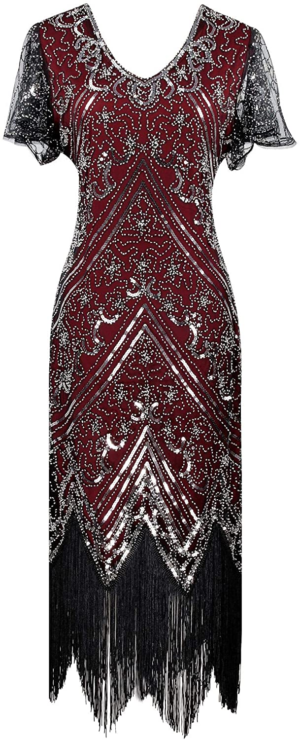 Price:$43.90    1920s Embellished Vintage Flapper Fringe Beaded Evening Prom Gatsby Cocktail Party Dress  Clothing