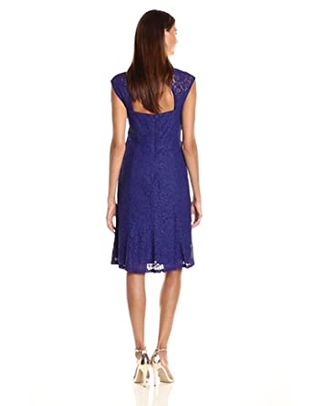 Price:$182.33    Adrianna Papell Women's Cap Sleeve Lace Midi Dress, Neptune, 10  Clothing