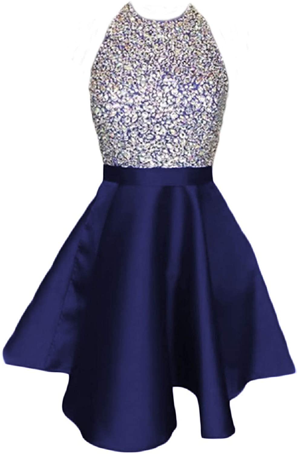 Price:$65.99    OYILAN Juniors Short Halter Dress With Pockets Satin A-Line Prom Dress On022  Clothing