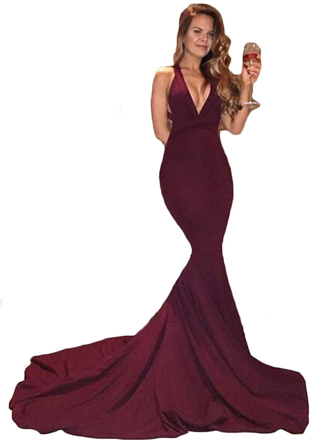 Price:$79.00    Sweet Bridal Women's Mermaid V-Neckline Backless Long Evening Party Dress  Clothing