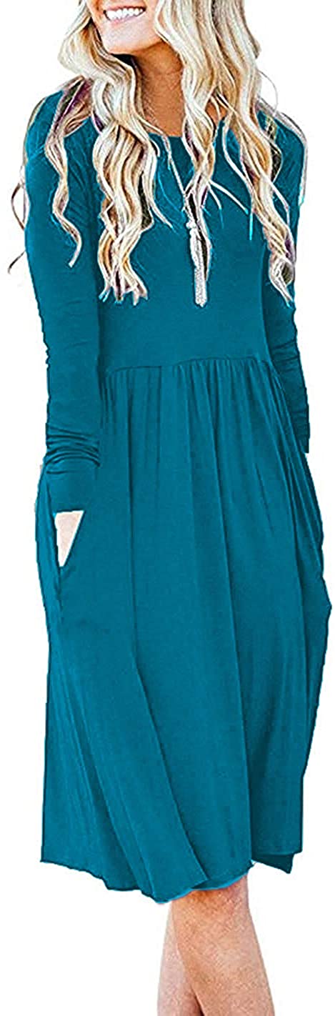 Price:$17.99 Basic Faith Women's S-3XL Ultra Soft Modal Empire Waist Pleated Swing Dress W/Pockets at Amazon Women’s Clothing store