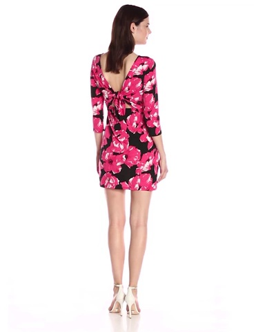 Price:$79.97    Trina Trina Turk Women's Tina 3/4 Sleeve Dress with Tie Back  Clothing