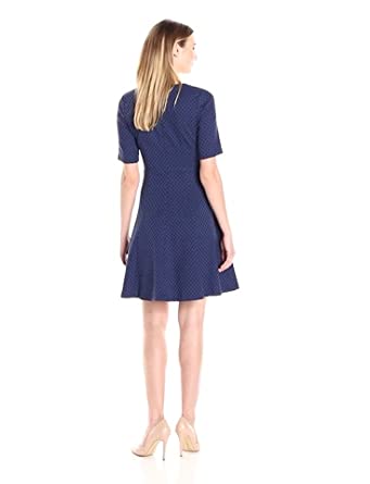 Price:$49.00    Lark & Ro Women's Half Sleeve Textured Full Flare Dress, Navy, Small  Clothing