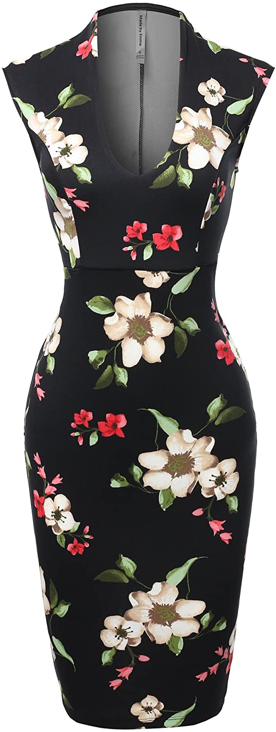 Price:$24.97    Made by Emma Women's Scuba Floral Print Sleeveless Front U Neckline Party Midi Dress  Clothing